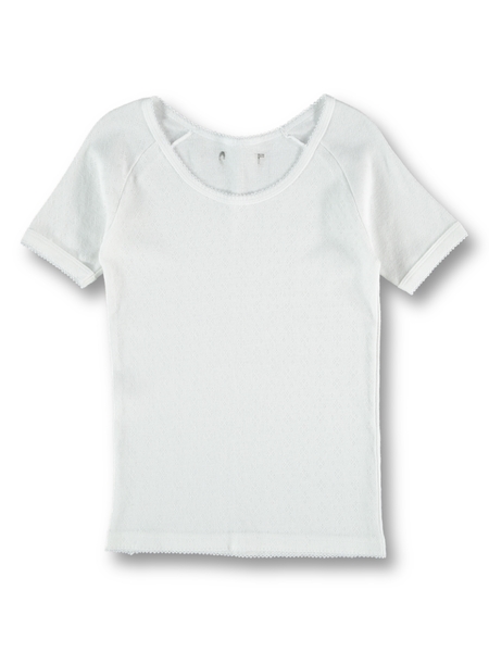 White Pointelle Short Sleeve Thermal Top