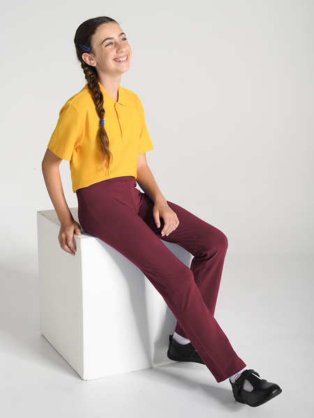 Neat Stitched Maroon Cotton Straight Trouser Capri Pants For Girls
