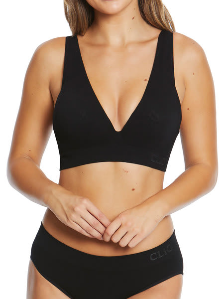 Black Clio Bamboo Rib Push Up Moulded Bralette