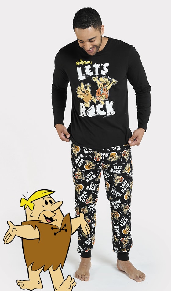 Men's Long Cotton Pyjamas with Flintstones Print 